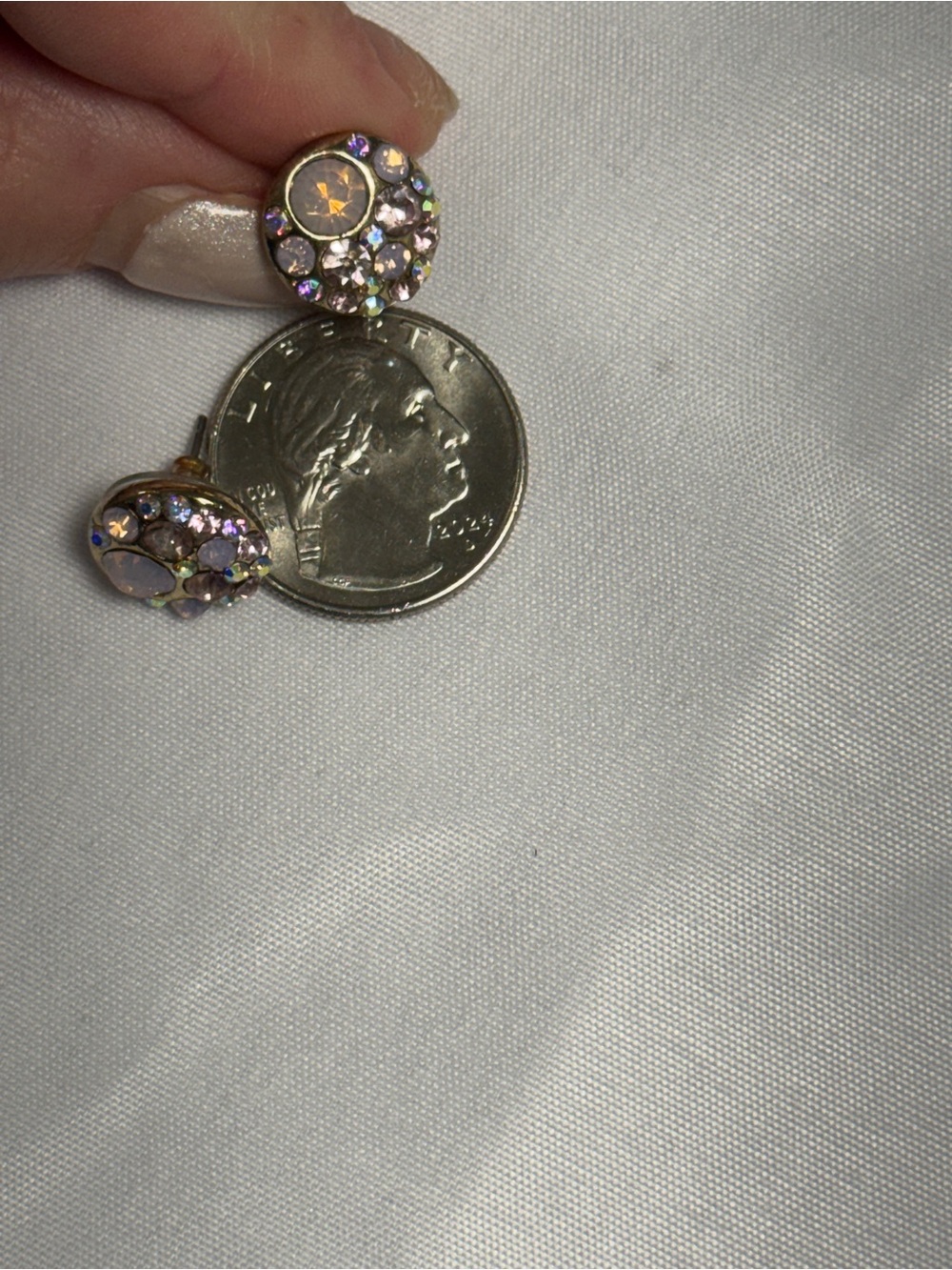 Crystal Cluster Round Stud Earrings in Lavender and Iridescent Tones - Picture 5 of 5